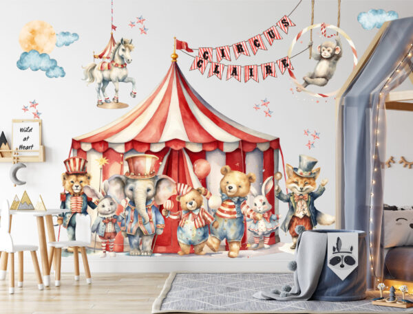 Circus Wall Decals with Teddy Bear – Magical Nursery Decor for Kids