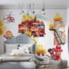 Firefighter Wall Decals for kids room, Fire Rescue car for young firefighters