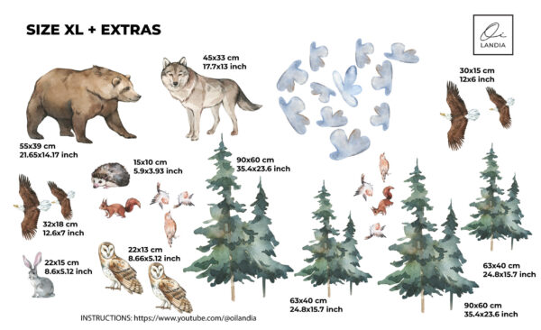 Complete Woodland Forest Wall Decal Watercolor Animals Nursery Stickers Nature Room Decor