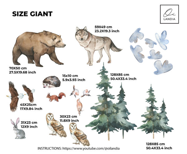 Complete Woodland Forest Wall Decal Watercolor Animals Nursery Stickers Nature Room Decor