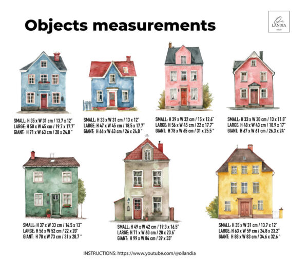 VILLAGE KIT Wall Decal for kids room, Watercolour City Houses wall sticker