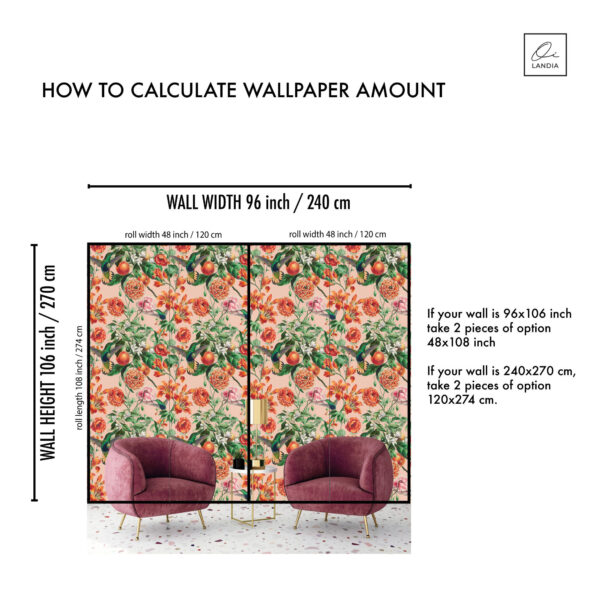 Honeysuckle Wallpaper with Floral ornaments in William Morris style