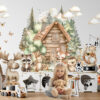 Custom Name Woodland Friends Wall Mural Personalized Forest Animals Nursery Room Decor