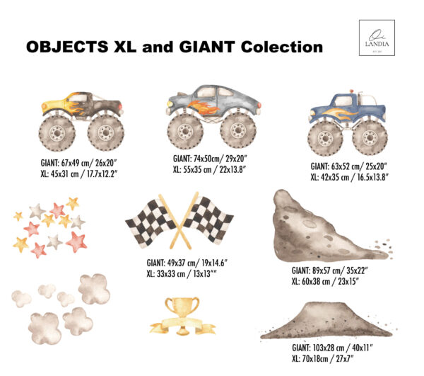 Monster Trucks Wall Stickers for young boys with Name