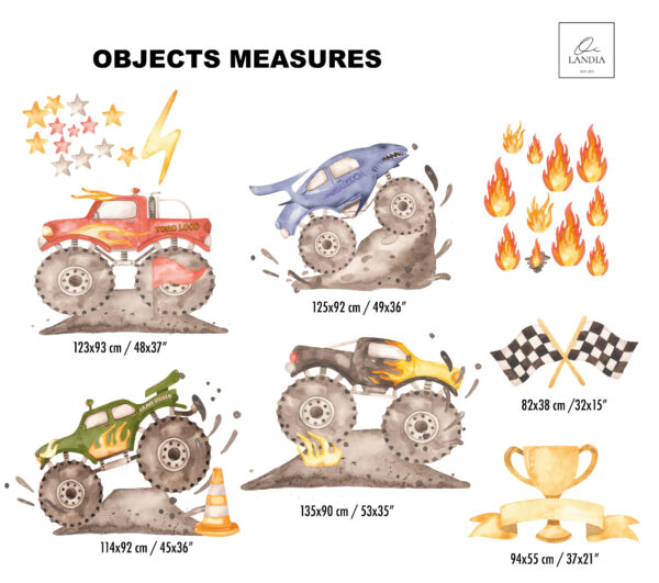 Monster Trucks Wall Stickers – Megalodon, Toro Loco & Grave Digger Big Trucks Decals