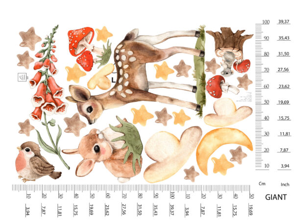 Fairy Forest Animals Wall Decals Magic Woodland Doe Rabbit Nursery Stickers Decor