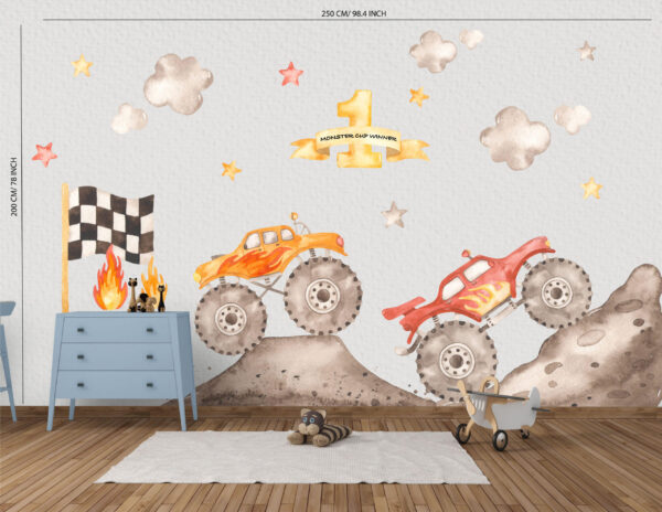 Monster Trucks Wall Stickers for Young Boys | Big Truck Wall Decals | Oilandia