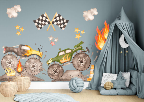 Grave Digger Monster Trucks Wall Decal for Kids Room | Big Truck Wall Stickers