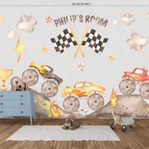 Monster Trucks Wall Stickers for young boys with Name