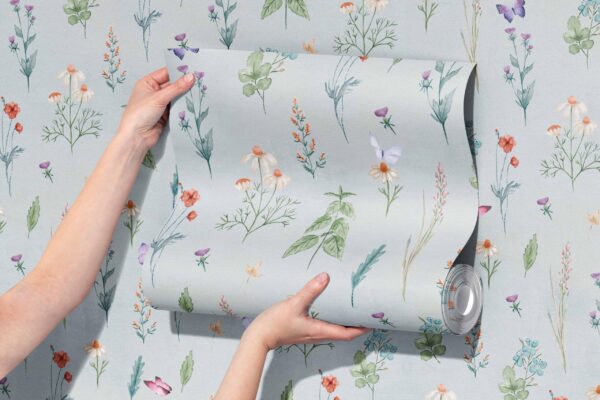 French Meadow Wallpaper with Blue Benjamine Moore