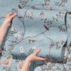 French Moire Blue Chinoiserie Wallpaper Mural