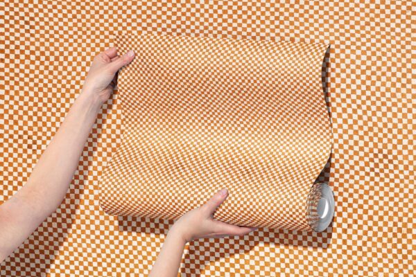 ART DECO Vintage brown white chessboard Wallpaper