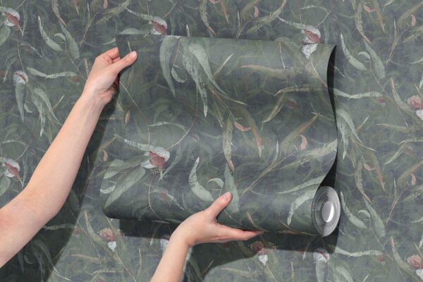 Tropical Branches Wallpaper, Green Eucalyptus leaves and flowers Wallpaper