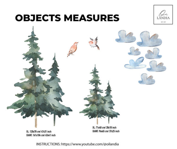 Tall Forest Tree Wall Decals Kids Room Watercolor Woodland Nursery Mural Stickers