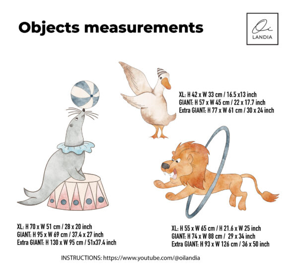 Circus Animals Wall Decal: Lion, Seal, Goose Nursery Decor