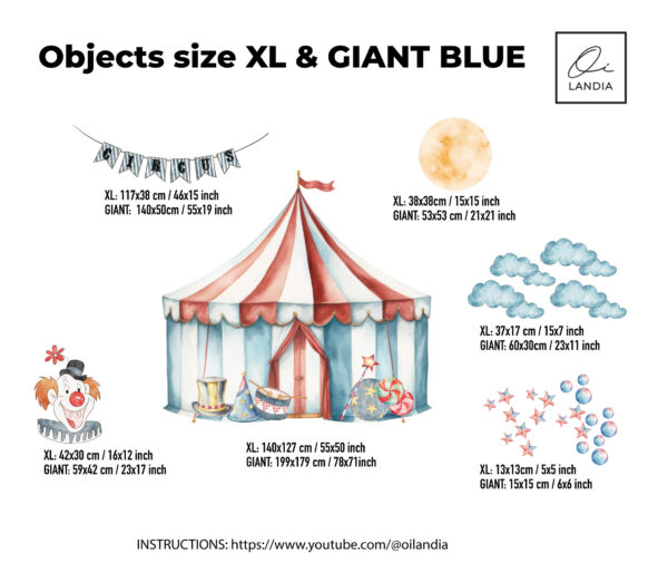 Blue Red Circus Tent Wall Decal with Custom name