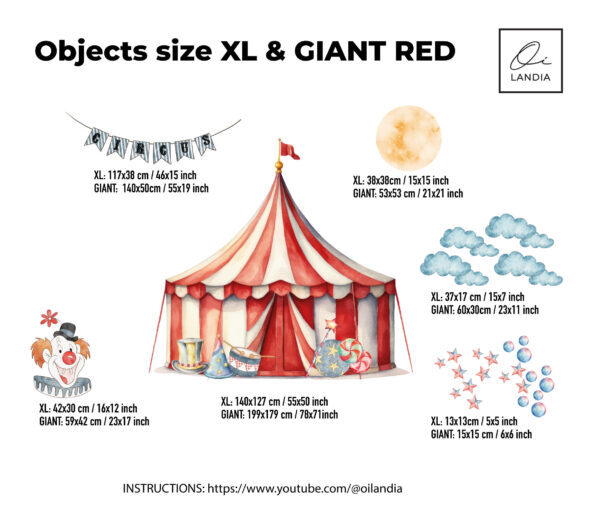 Red Circus Tent Wall Decal – Reusable Fabric for Nursery & Kids Room