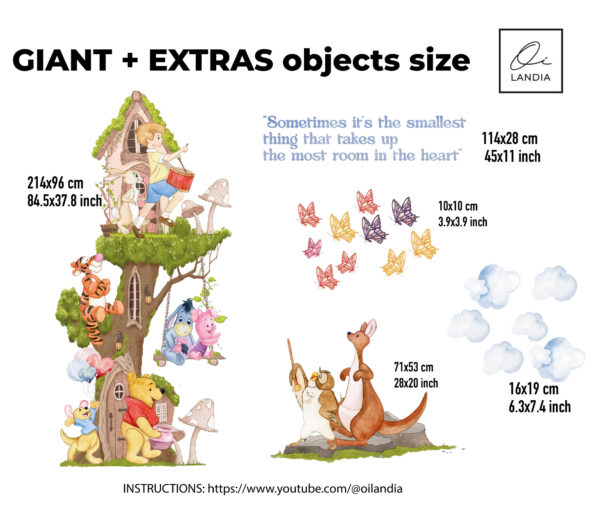 Winnie the Pooh Wall Decal with Big Tree – Nursery & Kids Room Decor