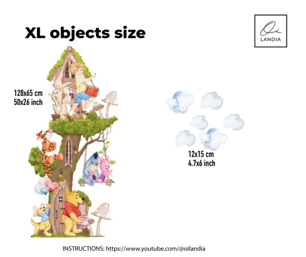 Winnie the Pooh Wall Decal with Big Tree – Nursery & Kids Room Decor