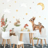 Magical watercolor fairy forest animals with doe and small rabbit wall stickers