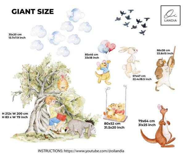 Giant Winnie the Pooh Wall Decal – Kids Nursery Room Decor