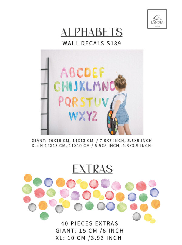 Rainbow UPPERCASE LETTERS Watercolour kids decal