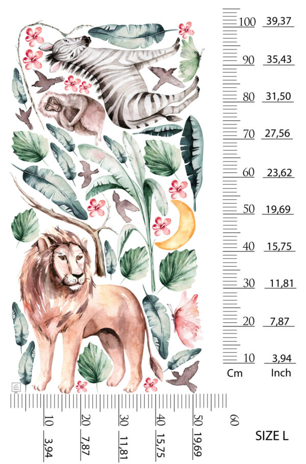 Watercolor African Safari Animals Wall Decal Lion Elephant Giraffe Zebra Nursery Stickers