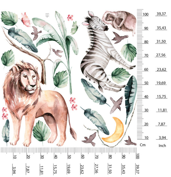Watercolor African Safari Animals Wall Decal Lion Elephant Giraffe Zebra Nursery Stickers