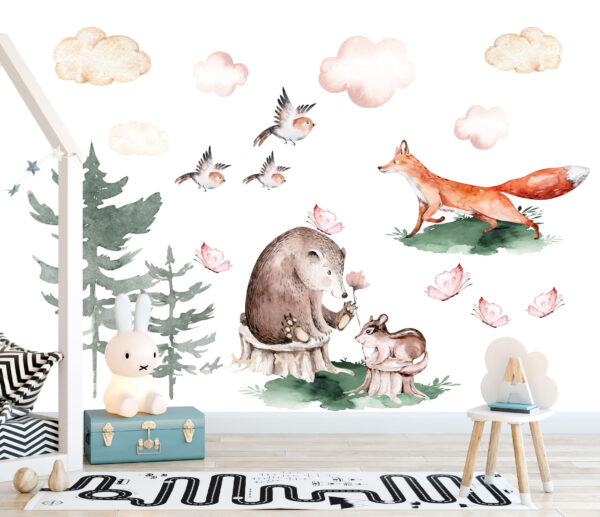 Modern Scandinavian Kids Room Wall Decal Minimalist Nursery Woodland Forest Stickers Decor