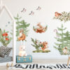 Watercolor orange fox and brown owl on branch wall stickers for nursery