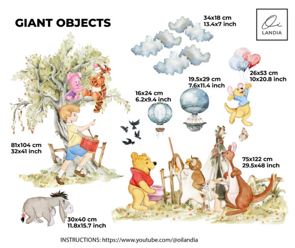 Winnie the Pooh Wall Decals for Kids & Nursery – Pooh Bear Friends Decor