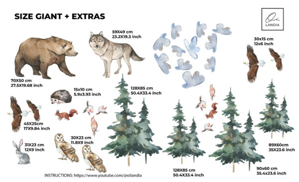 Complete Woodland Forest Wall Decal Watercolor Animals Nursery Stickers Nature Room Decor