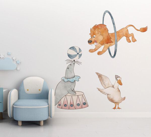 Circus Animals Wall Decal: Lion, Seal, Goose Nursery Decor