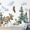 Watercolor nordic forest trees with reindeer and polar bear nursery wall decals