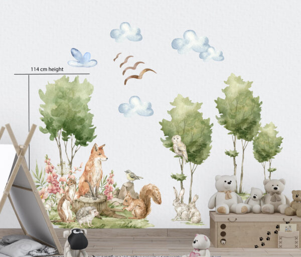 Watercolor Forest Animals Wall Decals Fox Owl Nursery Stickers Woodland Nature Decor