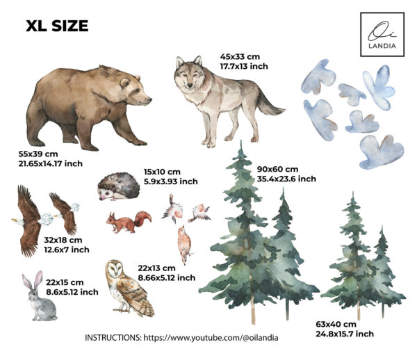 Complete Woodland Forest Wall Decal Watercolor Animals Nursery Stickers Nature Room Decor