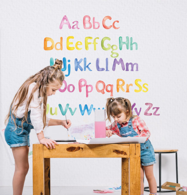 Rainbow LOWERCASE LETTERS Wall decal with colour letters