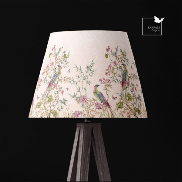 Chinoiserie Lamp shade with colourful floral design L conical gold lining
