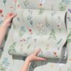 French Meadow Wallpaper with green Benjamine Moore background