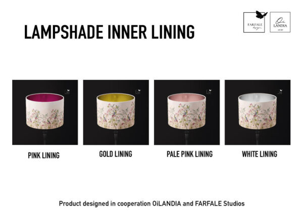 Chinoiserie Lamp shade with colourful floral design L conical gold lining