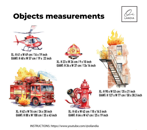 Firefighter Wall Decals for kids room, Fire Rescue car for young firefighters