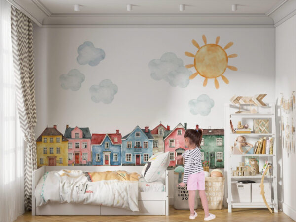 VILLAGE KIT Wall Decal for kids room, Watercolour City Houses wall sticker