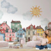 VILLAGE KIT Wall Decal for kids room, Watercolour City Houses wall sticker