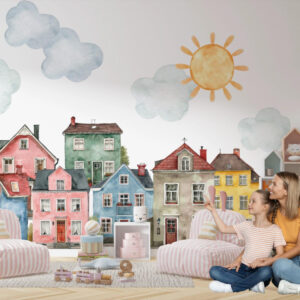 VILLAGE KIT Wall Decal for kids room, Watercolour City Houses wall sticker