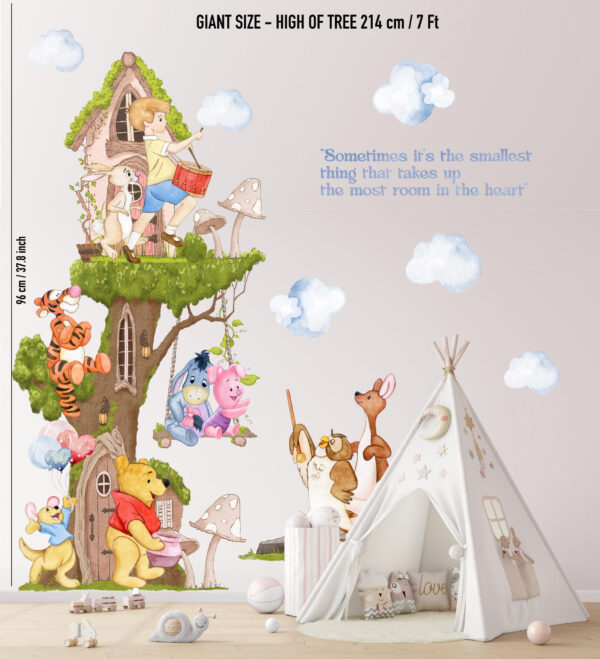 Winnie the Pooh Wall Decal with Big Tree – Nursery & Kids Room Decor