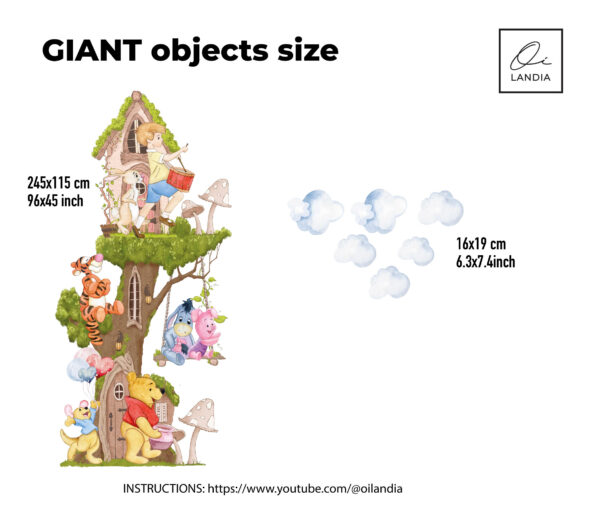 Winnie the Pooh Wall Decal with Big Tree – Nursery & Kids Room Decor