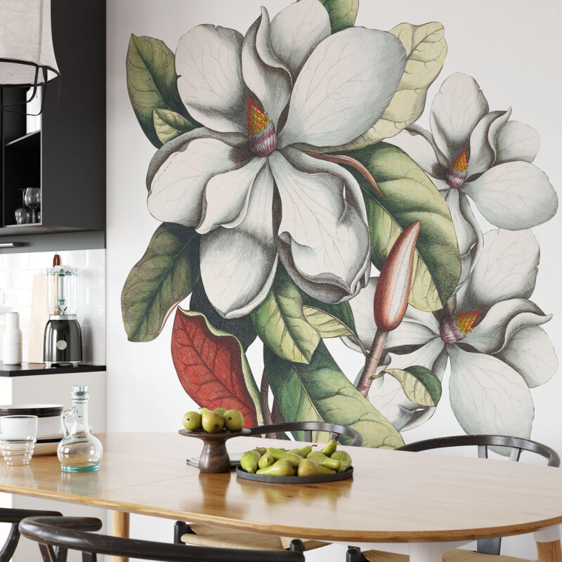 Vintage Magnolia Business Interior Flower Wall Decal | Peel & Stick