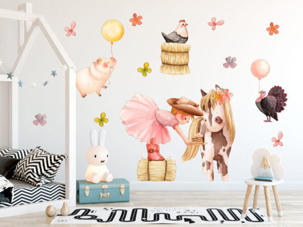 Cowgirl Farm Wall Decal for Kids Room