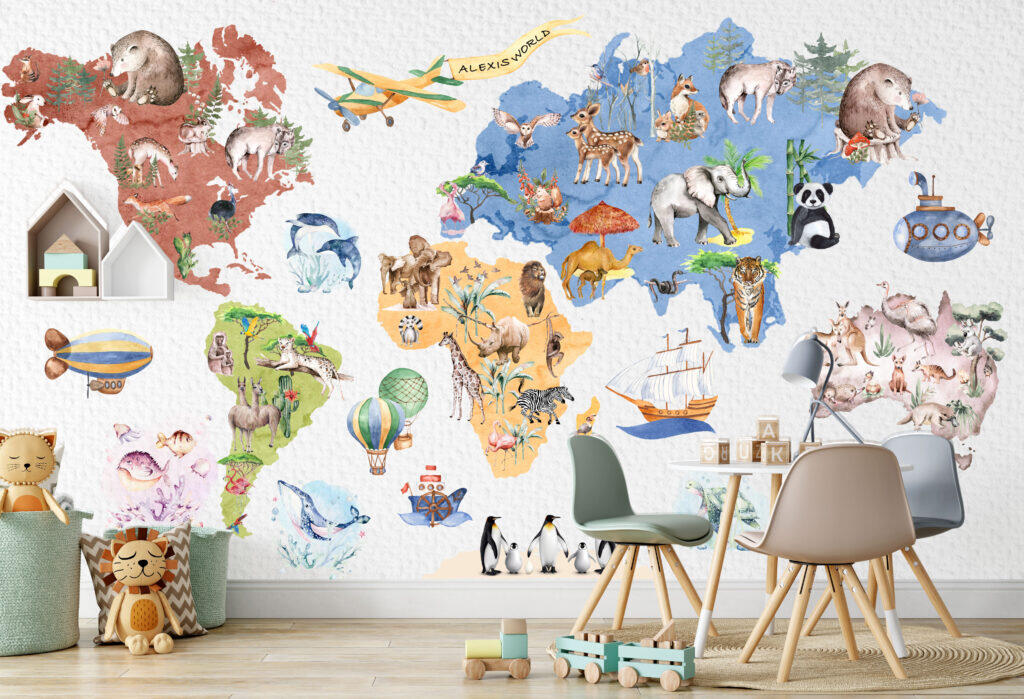 World Map Wall Decal for Kids Room – Educational Adventure & Travel ...