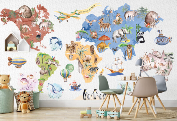 World Map Wall Decal for Kids Room – Educational Adventure & Travel Nursery Decor